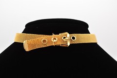 Vintage Choker Necklace Mesh Chain Belt Buckle Collar Gold Chunky NOS 90s Bin4A