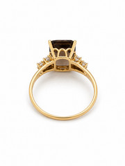 14k Yellow Gold Smoky Quartz 2.9ct Round Natural Diamond