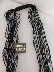 Black ART GLASS BEADED SWEATER/SCARF NECKLACE VINTAGE 48″