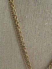 Vintage Celebrity Gold Tone Faux Green Jade Double Chain Necklace 24” BinR