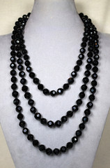 Vintage Art Deco French Jet Necklace 74″ Inch Length Faceted Black Beads
