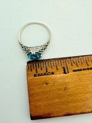 Sterling Silver 925 Art Deco Style Faceted Blue Glass Open Work Ring Size 8.75