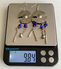 Vintage Lapis Silver Tone Dangling Earrings Large 3.5in Red Black Beads 9.84g