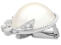 Vintage Art Deco Style Mabe Pearl & Diamond 9k White Gold Earrings