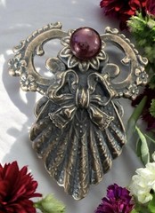 2000 Signed Jane AOL Angels of Love Copper Tone Purple Rhinestone Brooch Pin Bow