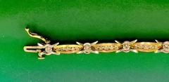 Vintage 1950’s 14k Gold Yellow & White Gold Straight Line Bracelet 66 Diamonds