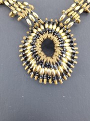 Vintage Safety Pin Medallion Necklace Gold Tone Slip On Bold Statement Runway