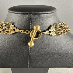 Vintage Gold Tone Multi Strand Chain Necklace Textured Links Toggle Clasp 16″