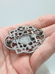 Vintage Silver Tone Filigree Hinged Bracelet Clip Earrings Brooch Set