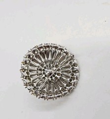 Vintage Round Brooch Crystal Silver tone HUGE Modern Modernist 3D 2.25 in