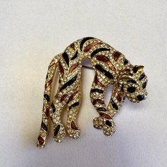 Vintage 1960’s Signed CINER Tiger Large Brooch Enamel Stripes Rhinestone
