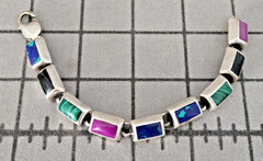 Vintage Mexico Sterling Bracelet Semi-Precious Stones Malachite Lapis Lazuli