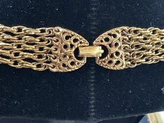 Vintage Gold Tone Chain Tassel Necklace Art Nouveau Etruscan Revival Cabochon