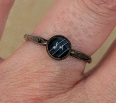 Vintage Sterling Silver .999 Minimalist Banded Black Agate Hexagonal Ring Sz 7