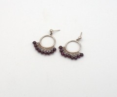 90s Estate Almandine Garnet Bead Fringe Sterling Drop Post Hoop Earrings
