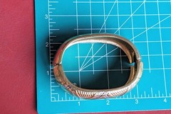 Vtg Oroton High Polish Shiny Gold Silver Tone Wide Bangle Fits 7″ Bracelet Dent