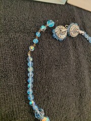 Vintage Laguna Aurora Borealis Blue Faceted Crystal Necklace Clip Earrings Set