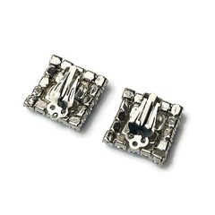 Sparkly Sky Blue Rhinestone Clip Earrings Mid-Century Prong Set Rhodium Plated