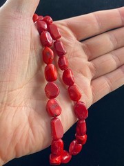 Vintage Red Coral Chunky Sterling Silver Clasp Beaded Necklace 20″ B110
