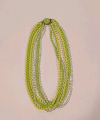 Vintage Multi Strand Lime Green Yellow And Clear Acrylic Beaded Necklace