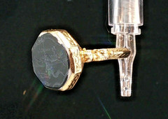 Antique Style Intaglio Ring – Gold Tone Band with Carved Black Stone