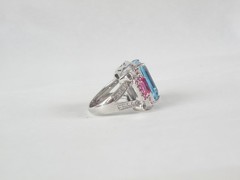 Vintage Sterling Silver 925 Large Natural Heated Blue Pink Topaz Ring Size 6