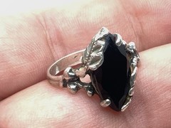 Art Deco style 925 Sterling Silver Black Onyx Ladies Band Ring – Sz 6