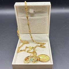Custom Vintage Charm Trio, Vtg Gold Plated Trifari Chain Necklace, Opal, Czech +