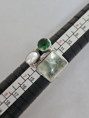 Vintage 925 Sterling Silver Prehnite Pearl Size 6 Ring