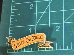 Vintage John Wind Maximal Art Halloween Trick or Treat Banner Brooch Pin