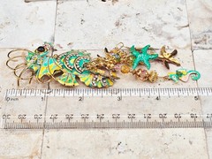 VERY RARE! Vintage Retired Lunch At The Ritz SEAHORSE EARRINGS 5″ Hand painted