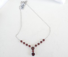 Sterling Silver 925 Natural Garnet Drop V Tennis Necklace