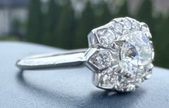 ESTATE MASSIVE 1CT CENTER EUROPEAN CUT NATURAL DIAMOND ENGAGEMENT RING PLATINUM