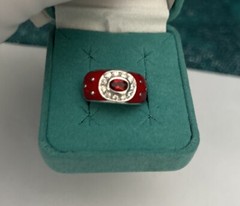 VTG.SIGNED RP STERLING SILVER 925 CLEAR & RED STONES RED ENAMEL RING SZ 5 Cute