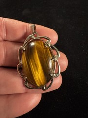 Vintage Signed JJJ Navajo Sterling Silver Tiger’s Eye Pendant (no chain)