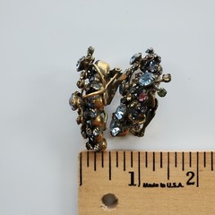 Multi Color Glass Rhinestone Clip Earrings Flower Ear Climber Crescent READ