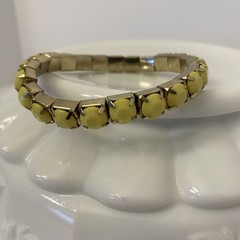 Vintage Yellow Pave Set Plastic Stone Stretch Bracelet Silver Tone Mid Century