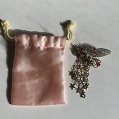Vintage Kirks Folly Brooch Pin Jewelry Gold Star Dangle Crystal Fairy Angel Bag