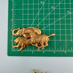Vintage Animal Brooch Pin Lot Gold Tone Elephant Giraffe Lion Zebra Noahs Ark
