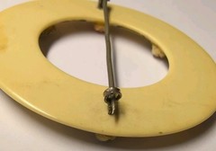 Vintage 1930s Celluloid Floral Circle Brooch Hand Painted Roses C-Clasp