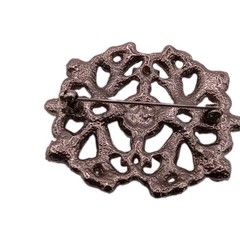 Vintage Style Purple Red Rhinestone Brooch Gunmetal Filigree Pin 2 By 1 1/2 In