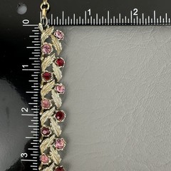 Vintage Coro Necklace Red Pink Rhinestone Leaf Gold Tone Choker Adjustable 15″
