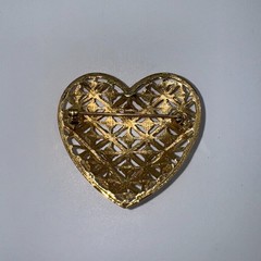 VTG Gold Tone Heart Brooch Pin Clear Rhinestones Filigree Lattice Design Jewelry