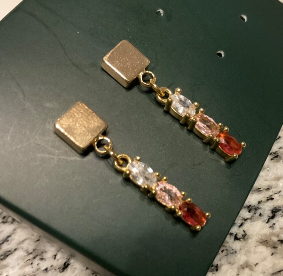 Vintage 1” dangle earrings Gold Filled oval pink topaz crystal artisan handmade