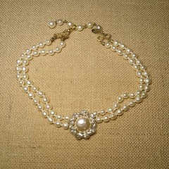 RARE Vtg Miriam Haskell Necklace Double Strand Faux Pearl Gold Tone Statement