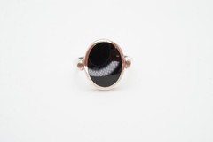 Vintage Sterling Silver 925 Mother Of Pearl Black Onyx Spinner Ring Size 7