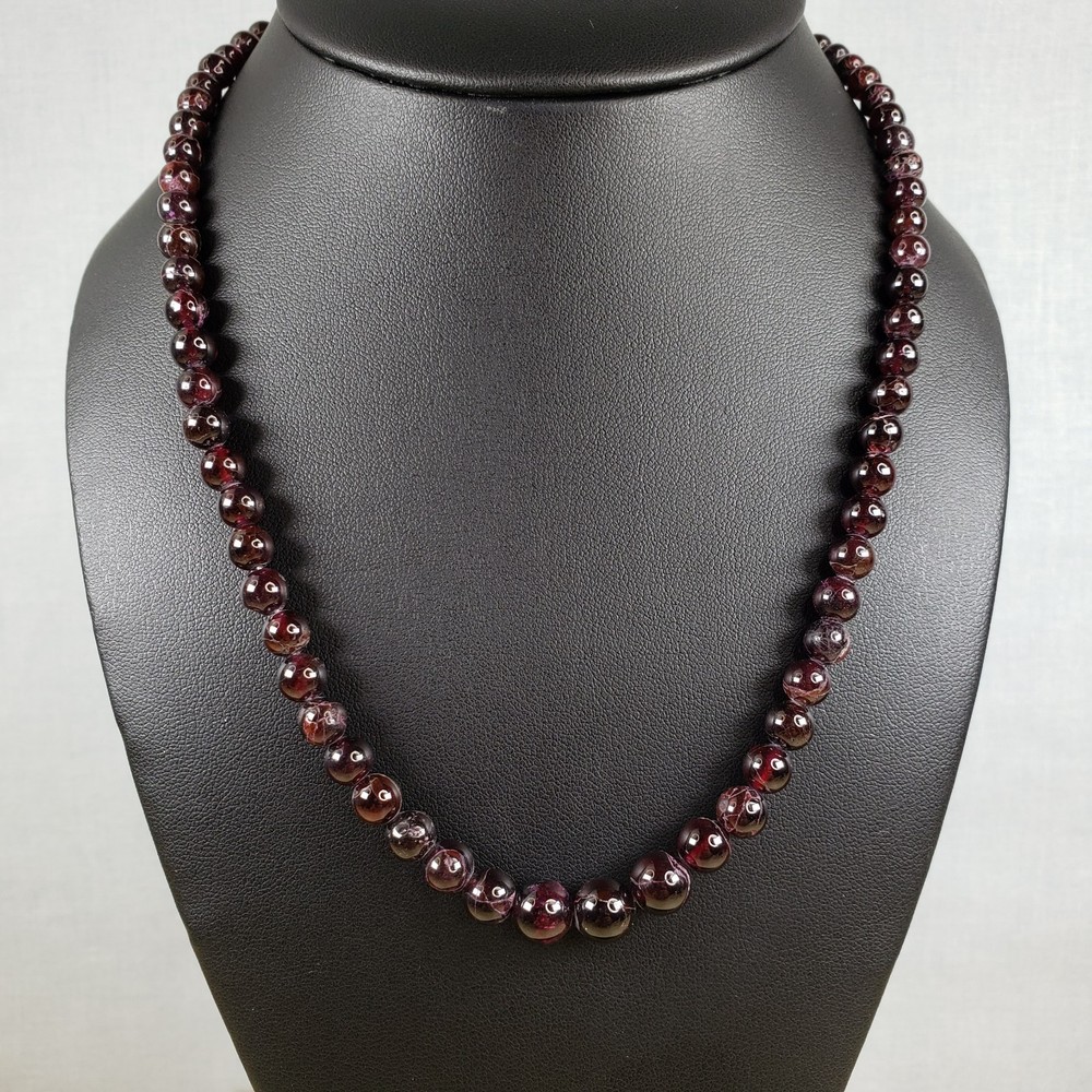 Vintage Genuine Almandine Garnet Small Bead Strand Choker Necklace Barrel Clasp