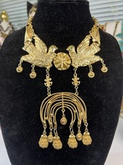 Vintage Cadoro Signed Gold Tone Bird Runway Statement Necklace Rare 16”