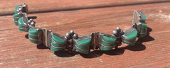 Vintage Mexico Sterling Silver 925 Green Onyx Stone Link Chain Metal Bracelet