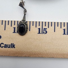 FAS Vintage Deco Sterling Silver Black Onyx Marcasite Dangle Drop Earrings 925